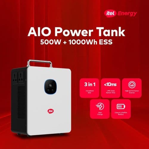 itel Energy 500W Inverter Power Tank + 1kWh LifePo4 Battery All-in-One Solar Power System
